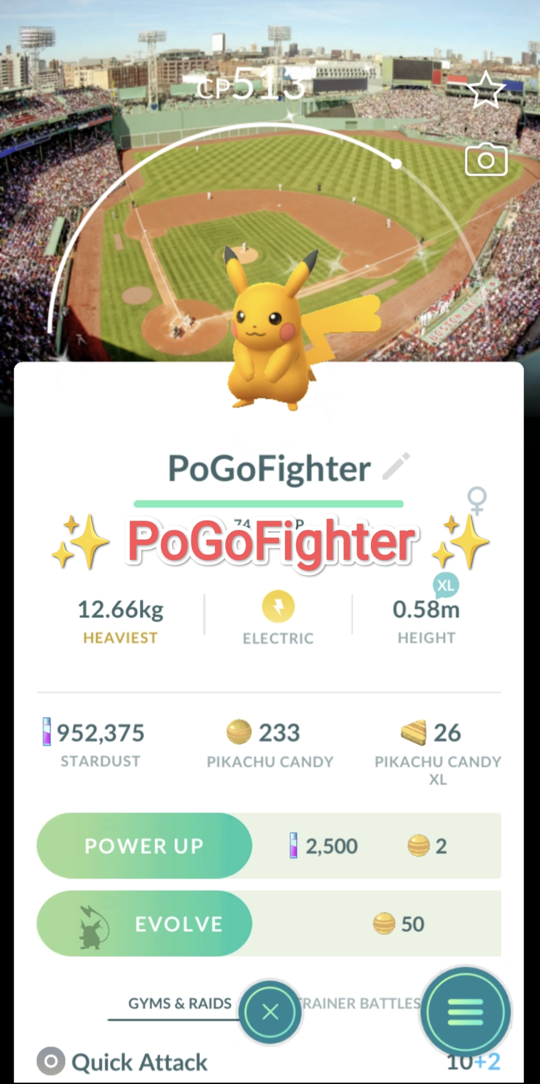 Pokémon GO Shiny Pikachu - Boston Red Sox - MLB Baseball Stadium - Fenway Park, Boston, Massachusetts, USA Background - Trade 20.000 stardust (Read Describe)