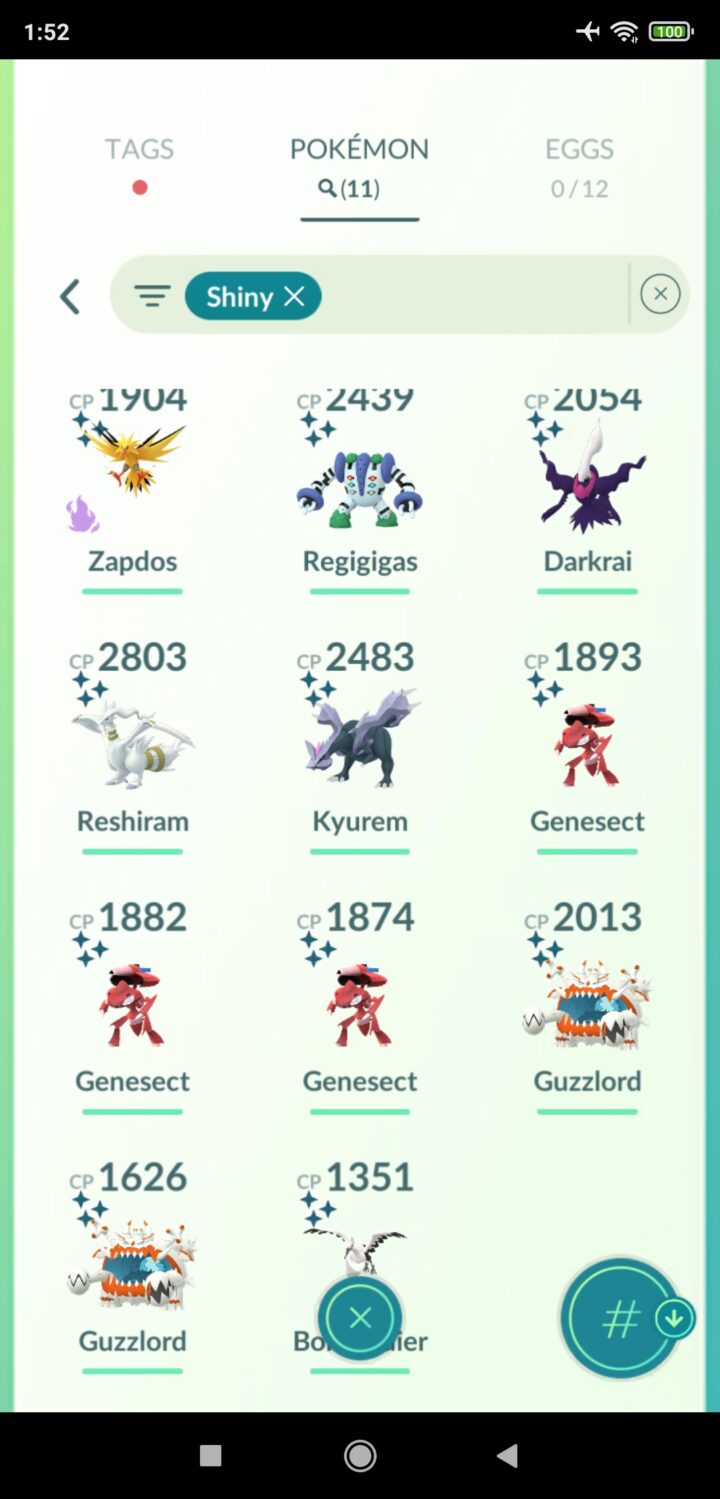 Pokémon GO Shiny Guzzlord x2, Reshiram, Kyurem, Genesect x3, Regigigas, Shadow Zapdos, Darkrai, Bombirder - Mini Account (Read Describe)