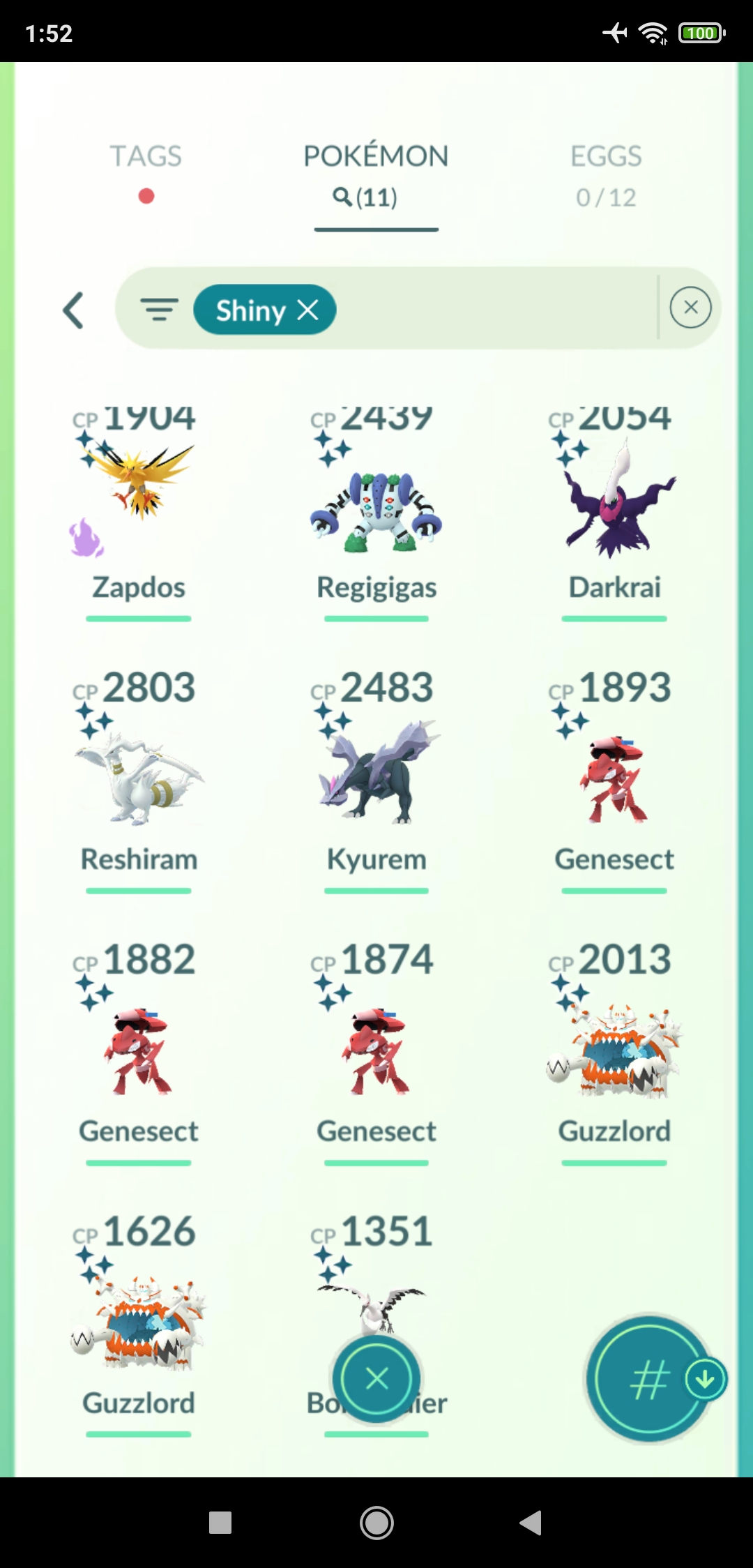 Pokémon GO Shiny Guzzlord x2, Reshiram, Kyurem, Genesect x3, Regigigas, Shadow Zapdos, Darkrai, Bombirder - Mini Account (Read Describe)