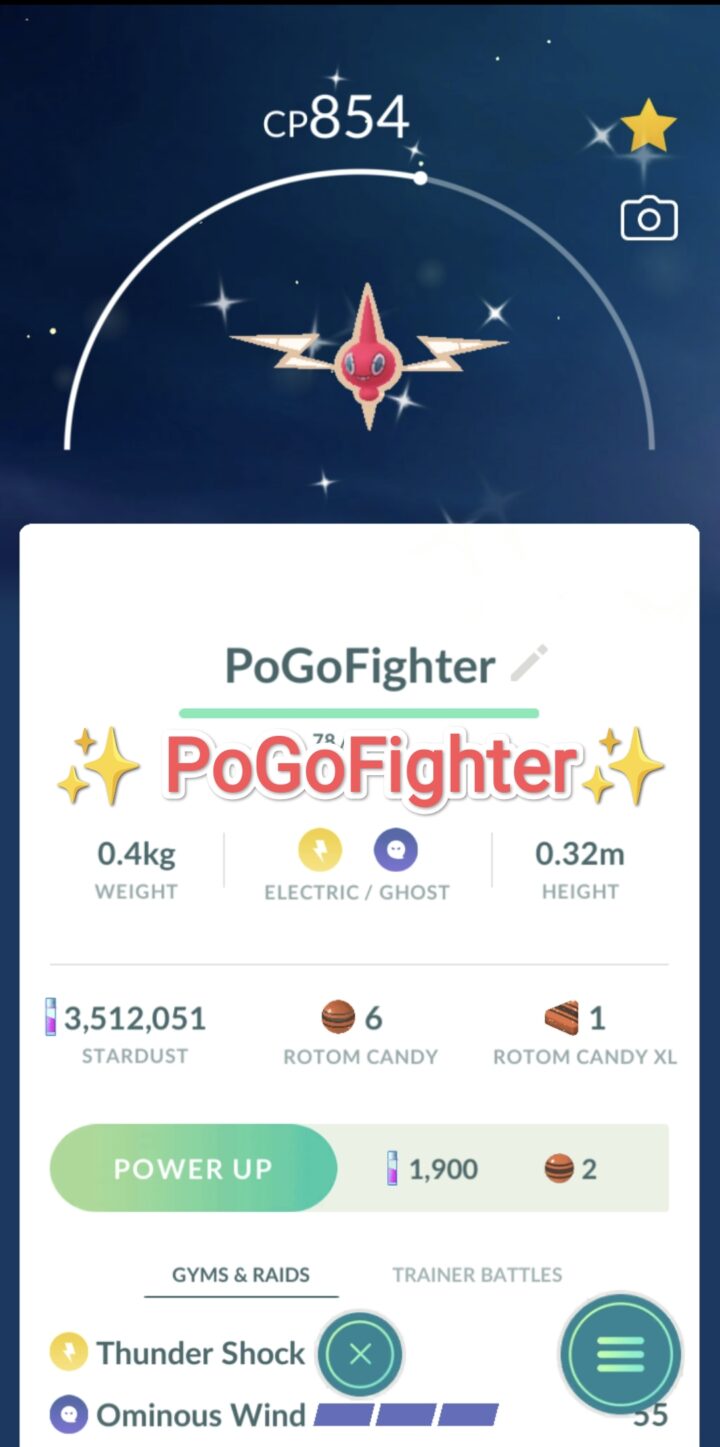 Pokémon GO Shiny Rotom - Trade 1.000.000 stardust (Read Describe)