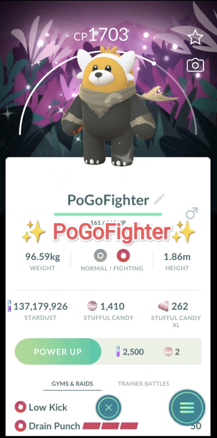 Pokémon GO Shiny Bewear wearing a wilderness cape with Special Background - Into the Wild - Trade 20.000 stardust (Read Describe)