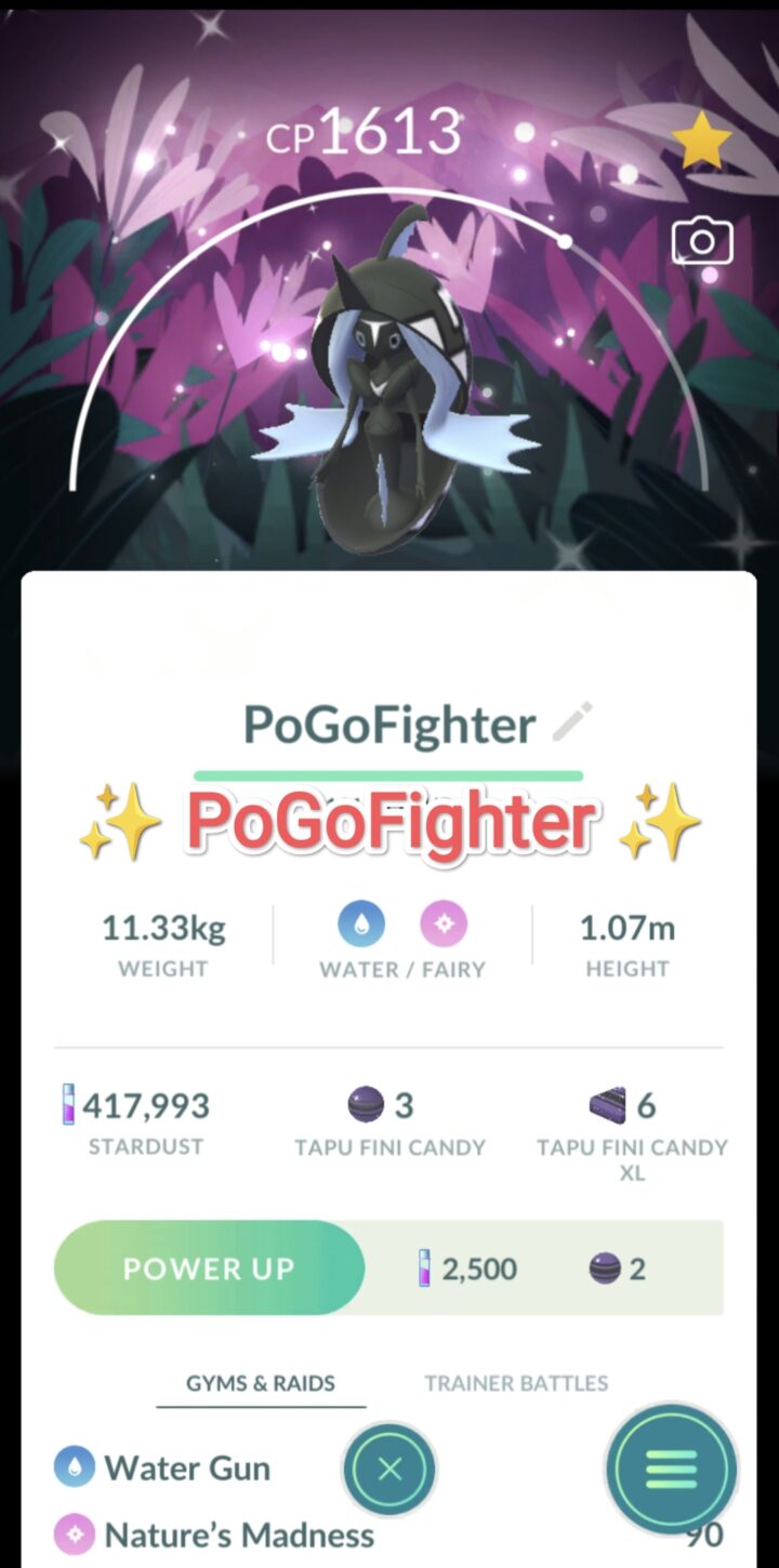 Pokémon GO Shiny Tapu Fini with Special Background - Into the Wild - Trade 20.000 stardust (Read Describe)