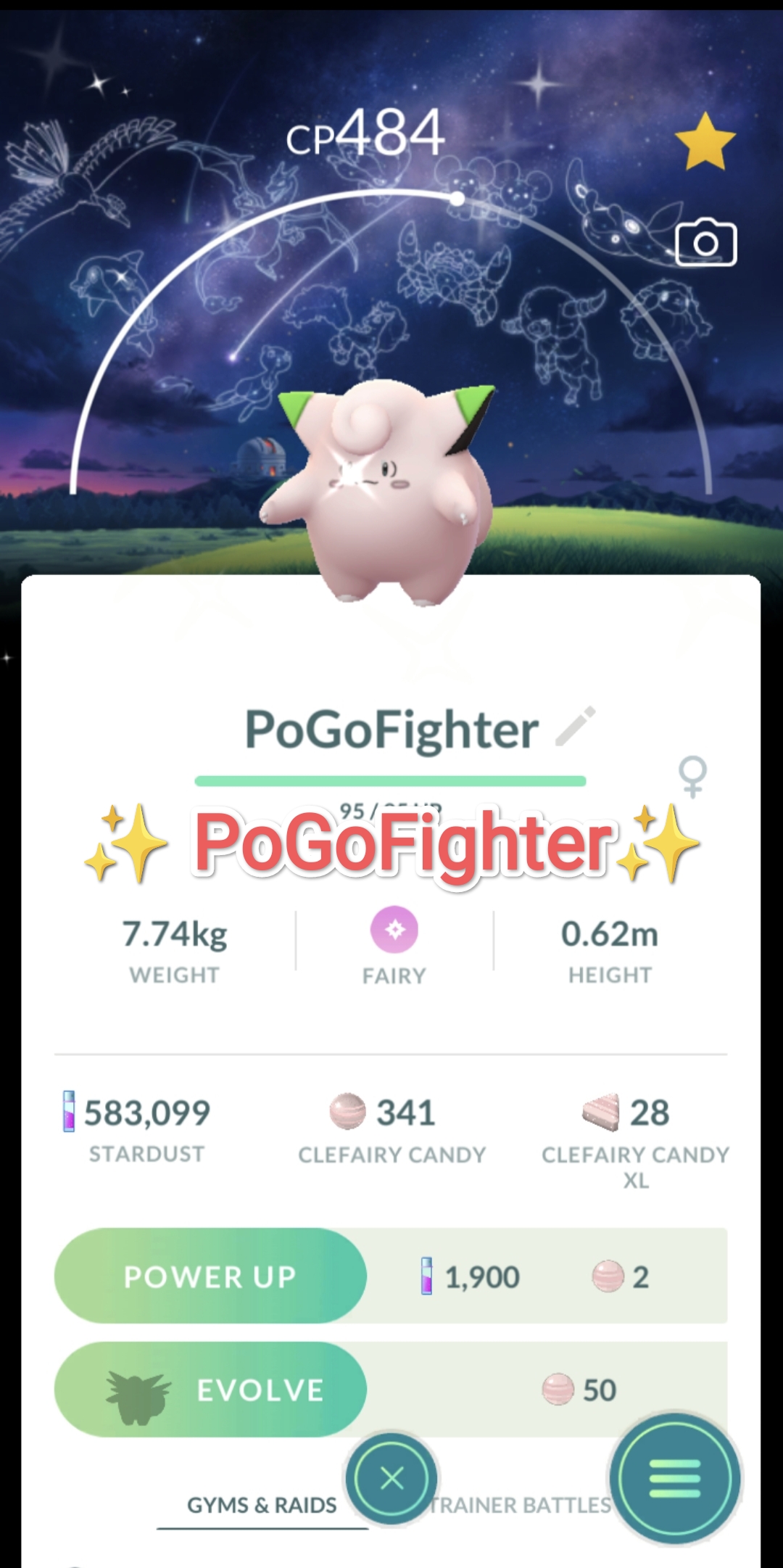 Pokémon GO Shiny Clefairy Astronomical Observatory Background - Trade 20.000 stardust (Read Describe)