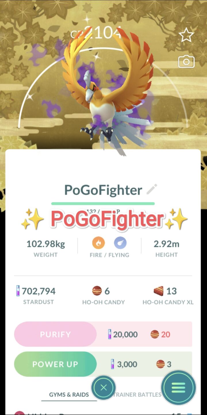 Pokémon GO Shiny Ho-Oh (Purified) with Special Background - Road to Kalos - Trade 20.000 stardust (Read Describe)