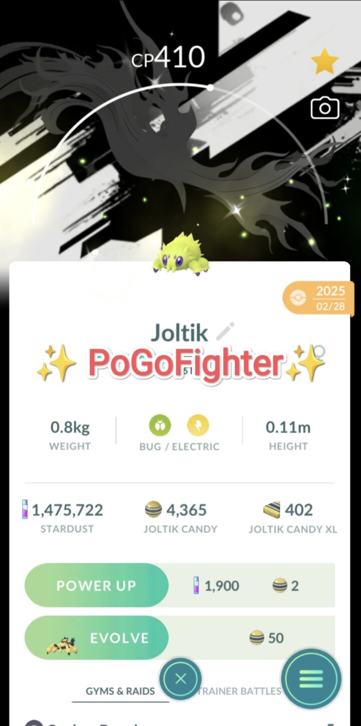Pokémon GO Shiny Joltik - Black and White Background - Trade 20.000 stardust (Read Describe)