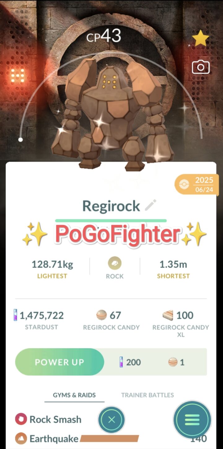 Pokémon GO Shiny Regirock Special Background - Level 1 - Trade 20.000 stardust (Read Describe)