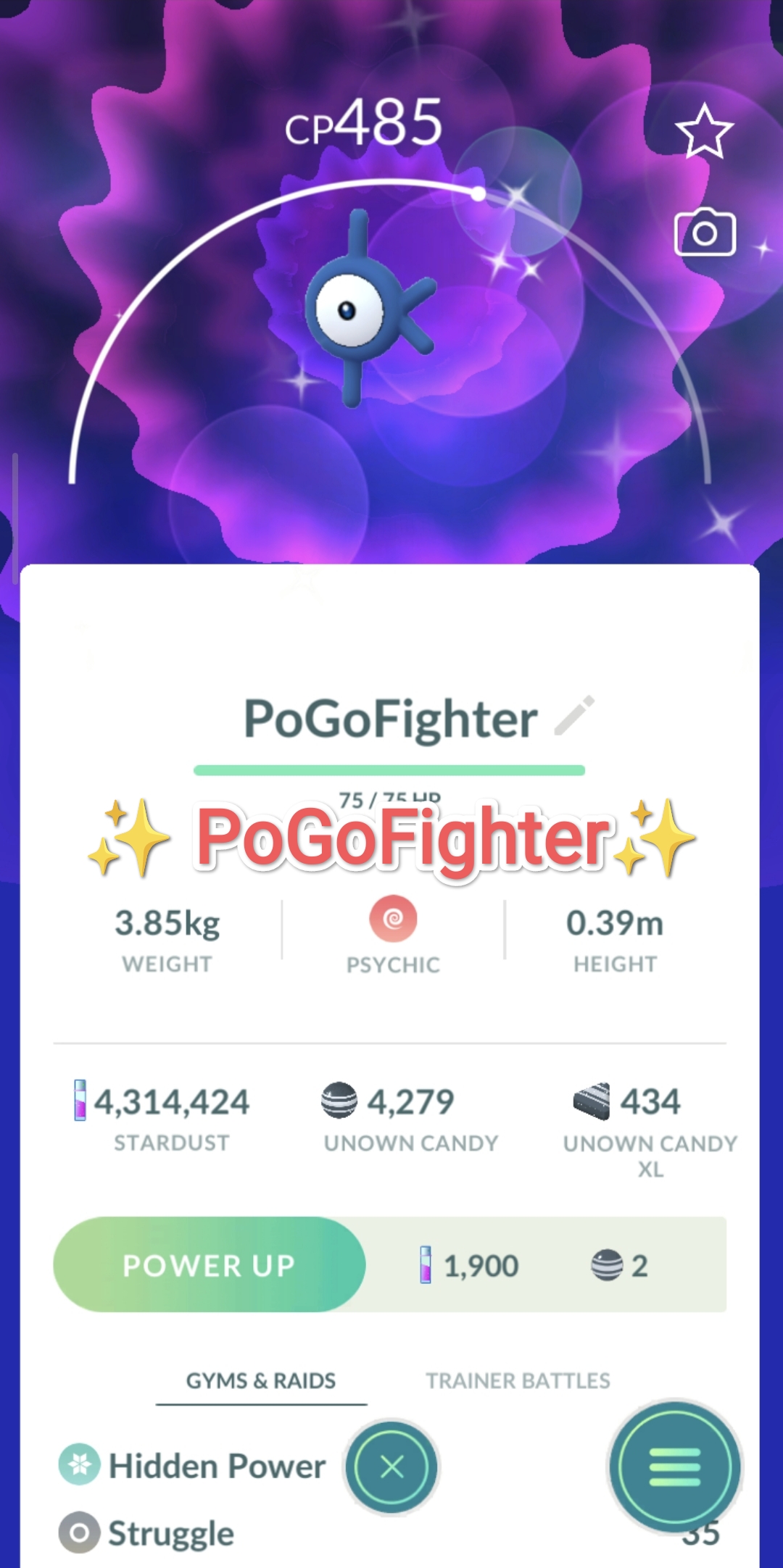 Pokémon GO Shiny Unown K - Trade 20.000 stardust (Read Describe)