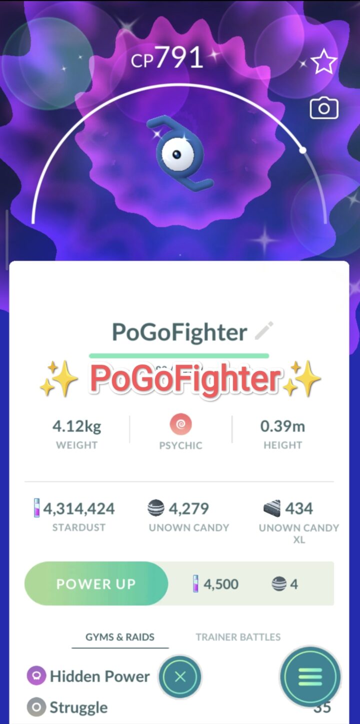 Pokémon GO Shiny Unown Z - Trade 20.000 stardust (Read Describe)