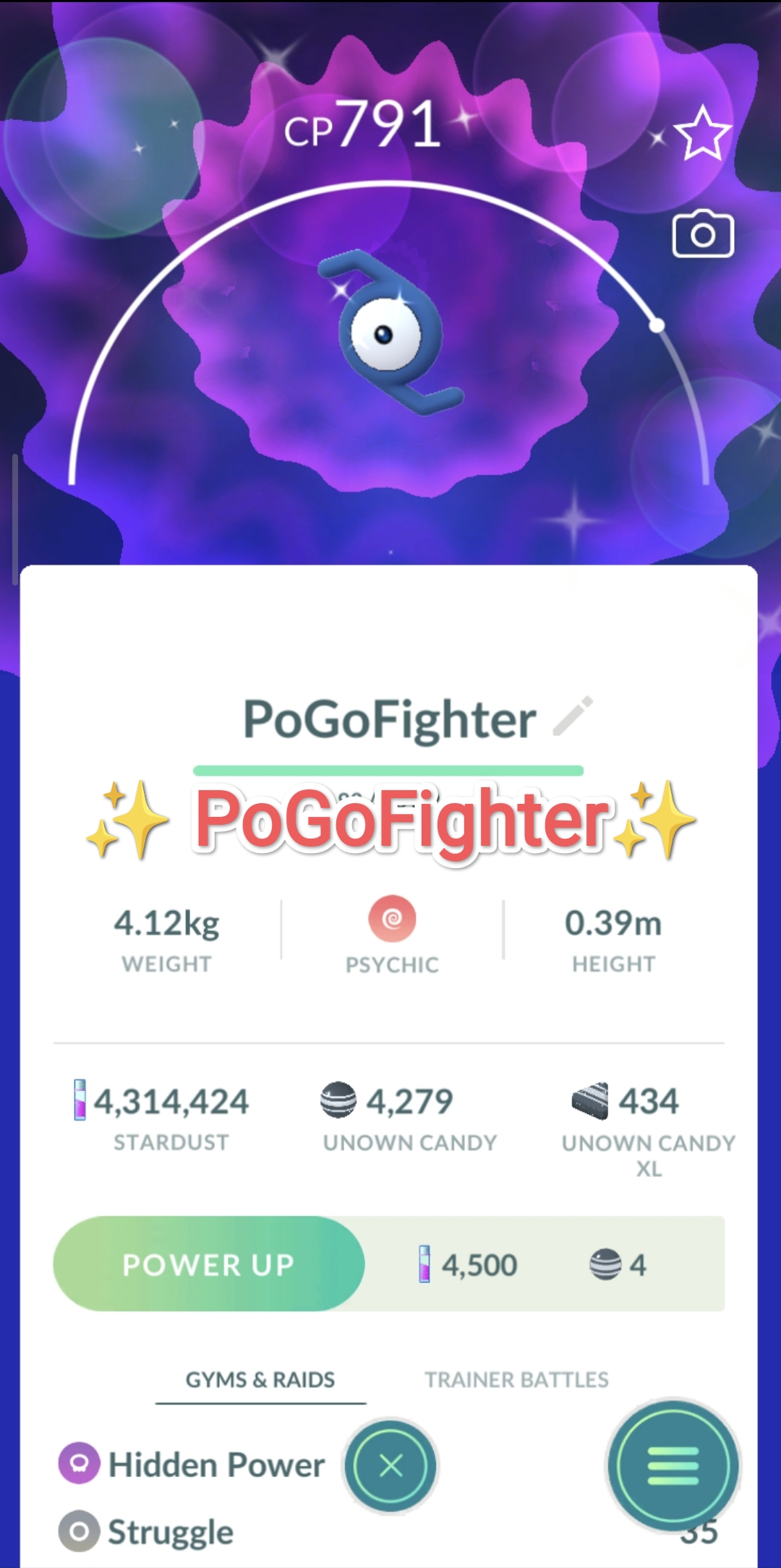 Pokémon GO Shiny Unown Z - Trade 20.000 stardust (Read Describe)