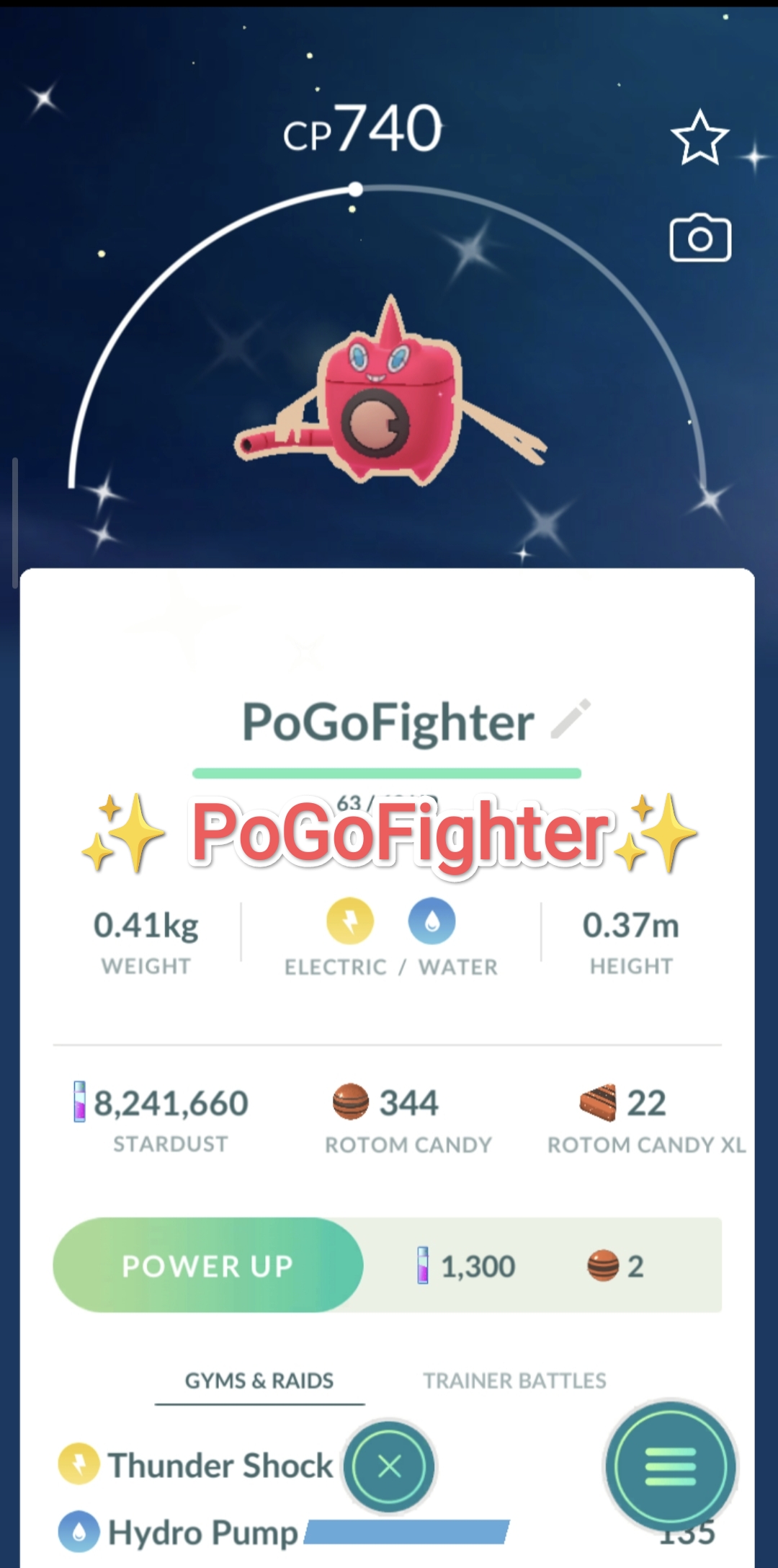 Pokémon GO Shiny Wash Rotom - Trade 1.000.000 stardust (Read Describe)