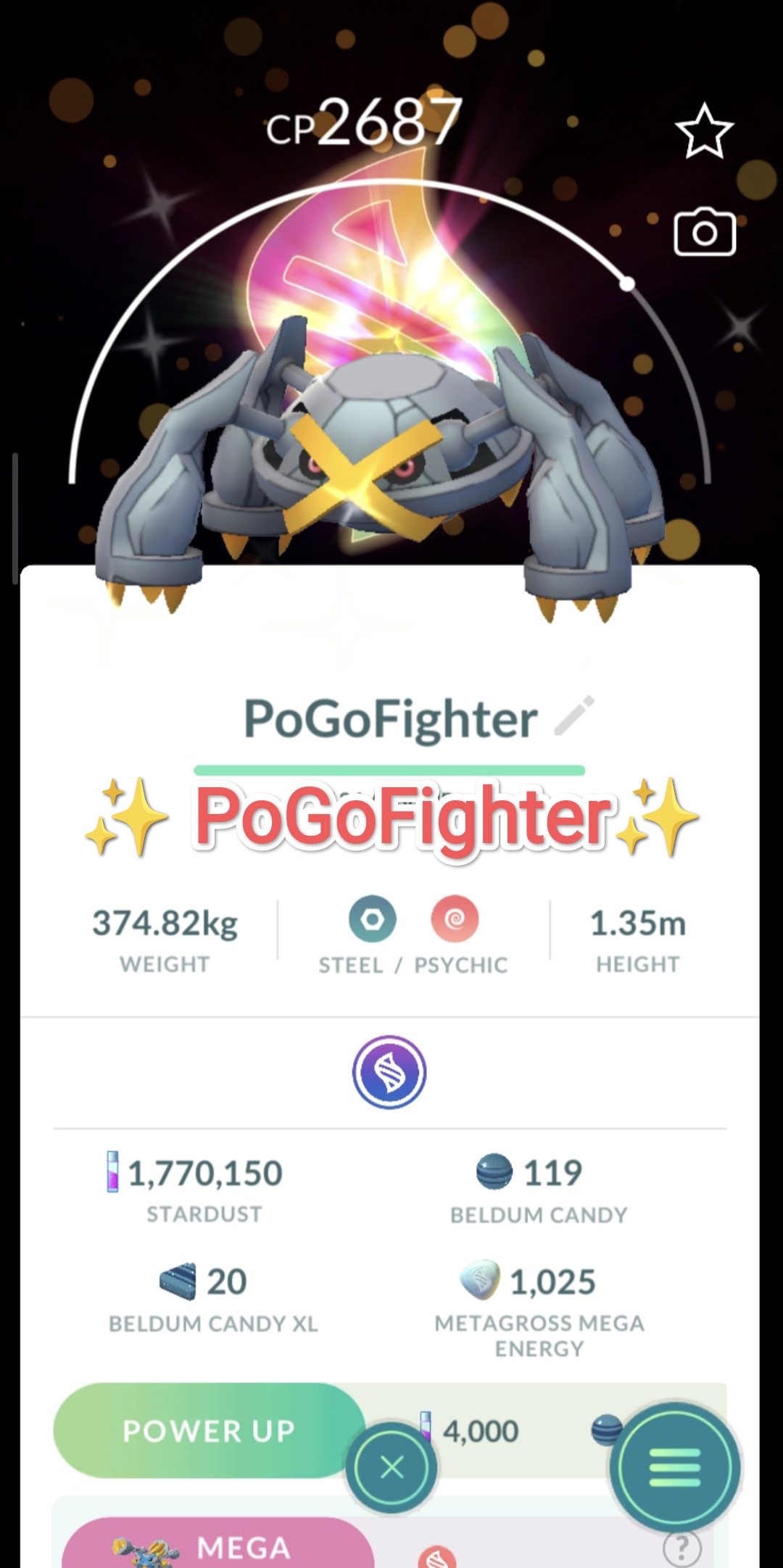 Pokémon GO Shiny Mega Metagross - Mega Evolution Background - Trade 20.000 stardust (Read Describe) - Image 2