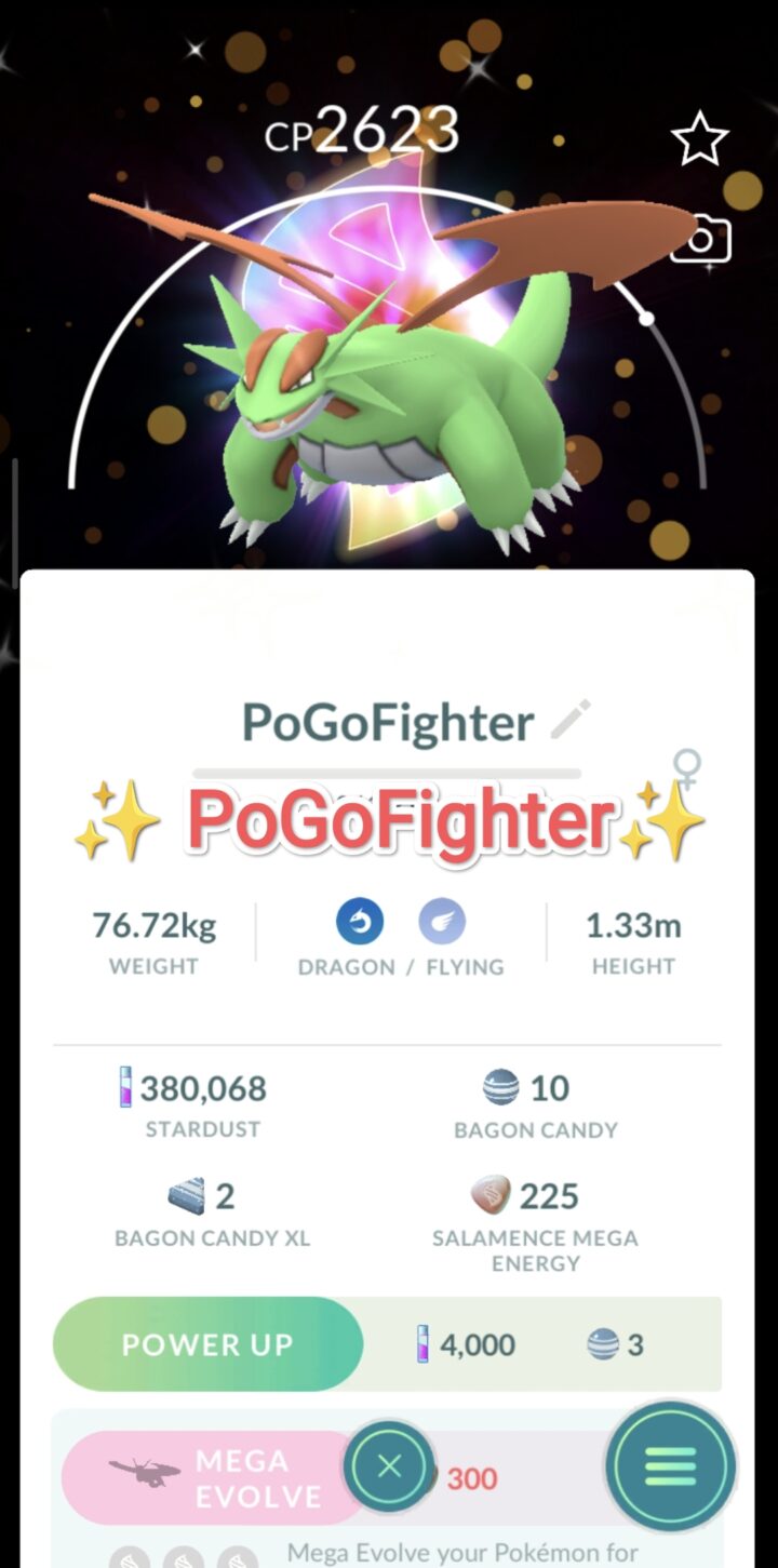Pokémon GO Shiny Mega Salamence - Mega Evolution Background - Trade 20.000 stardust (Read Describe)