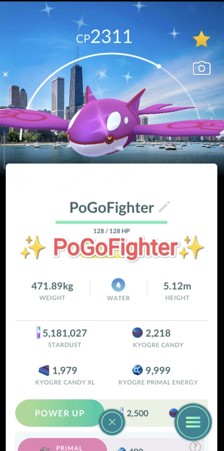 Pokémon GO Shiny Kyogre - Chicago, United States Background - Go Fest 2026 - Trade 20.000 stardust (Read Describe)