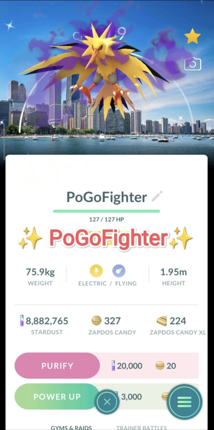 Pokémon GO Shiny Zapdos (Purified) - Chicago, United States Background - Go Fest 2026 - Trade 20.000 stardust (Read Describe)